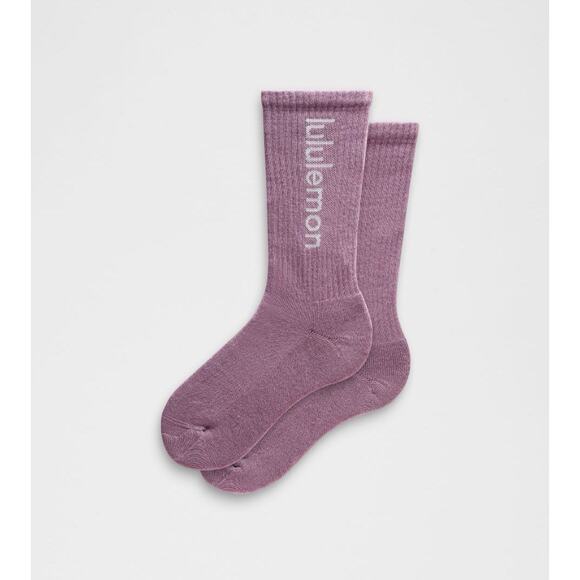 Lululemon Unisex Essential Crew Socks Word Mark Lavender Size L - Picture 2 of 5
